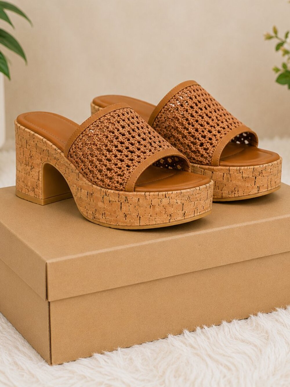 Madden NYC Women's Cork Platform Heels Woven Slide Sandals NWT